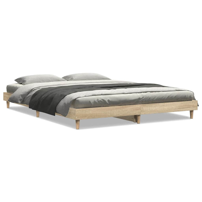 vidaXL sonoma tölgyszínű szerelt fa ágykeret 135 x 190 cm