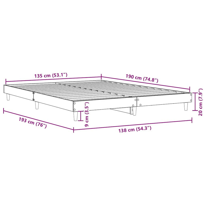 vidaXL sonoma tölgyszínű szerelt fa ágykeret 135 x 190 cm