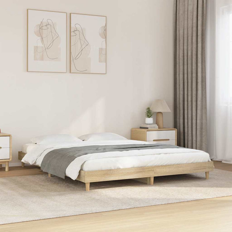 vidaXL sonoma tölgyszínű szerelt fa ágykeret 135 x 190 cm