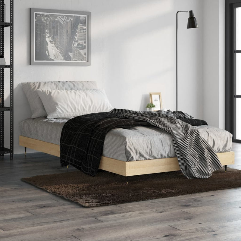 vidaXL sonoma tölgy színű szerelt fa ágykeret matrac nélkül 90x200 cm