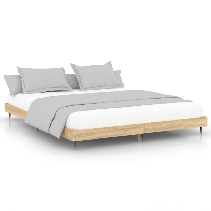 vidaXL sonoma tölgyszínű szerelt fa ágykeret 200 x 200 cm