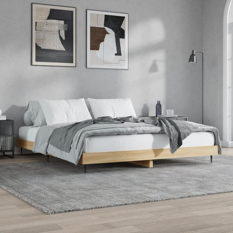 vidaXL sonoma tölgyszínű szerelt fa ágykeret 200 x 200 cm