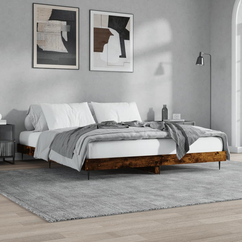 vidaXL füstös tölgy színű szerelt fa ágykeret 200 x 200 cm