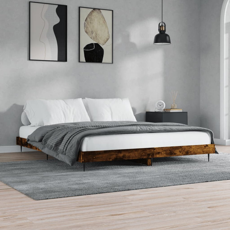 vidaXL füstös tölgy színű szerelt fa ágykeret 200 x 200 cm