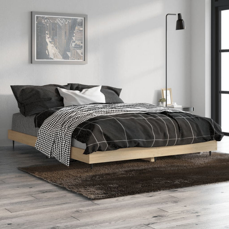 vidaXL sonoma tölgy színű szerelt fa ágykeret matrac nélkül 140x190 cm