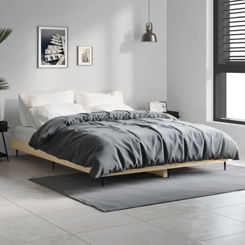 vidaXL sonoma tölgy színű szerelt fa ágykeret matrac nélkül 140x190 cm