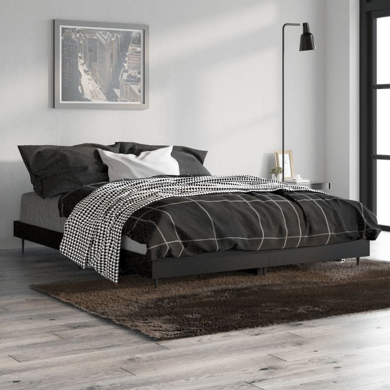 vidaXL fekete szerelt fa ágykeret 135 x 190 cm