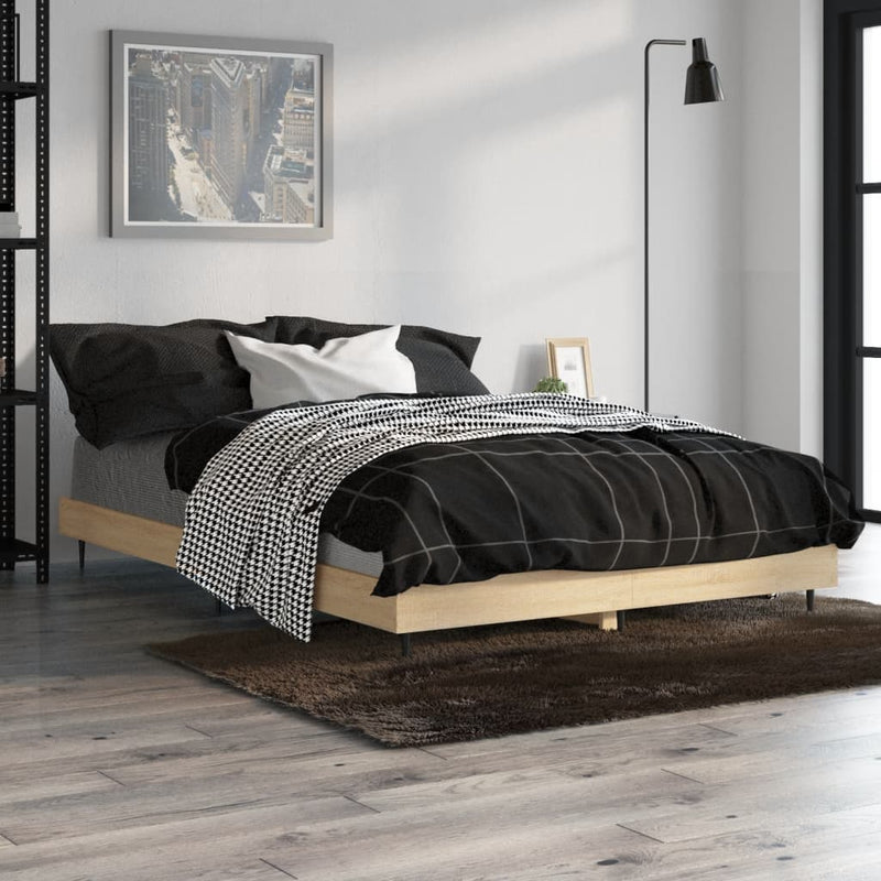 vidaXL sonoma tölgy színű szerelt fa ágykeret matrac nélkül 120x190 cm
