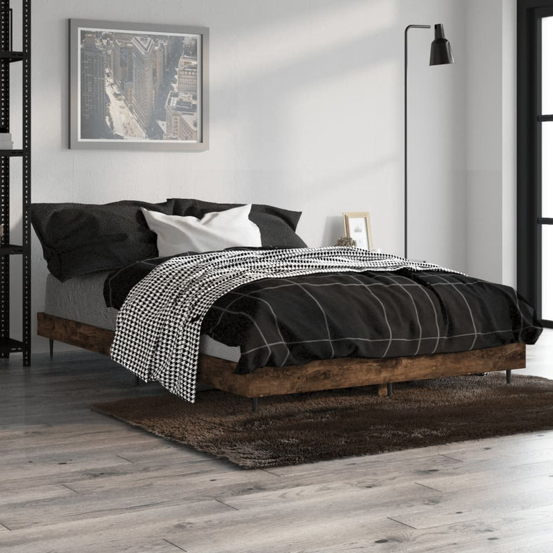 vidaXL füstös tölgy színű szerelt fa ágykeret matrac nélkül 120x190 cm