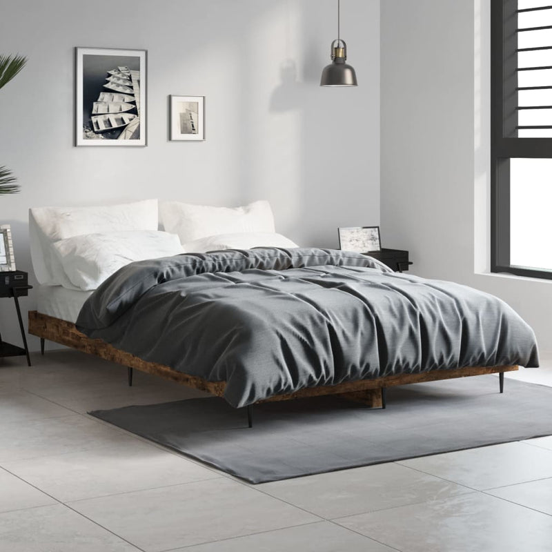 vidaXL füstös tölgy színű szerelt fa ágykeret matrac nélkül 120x190 cm