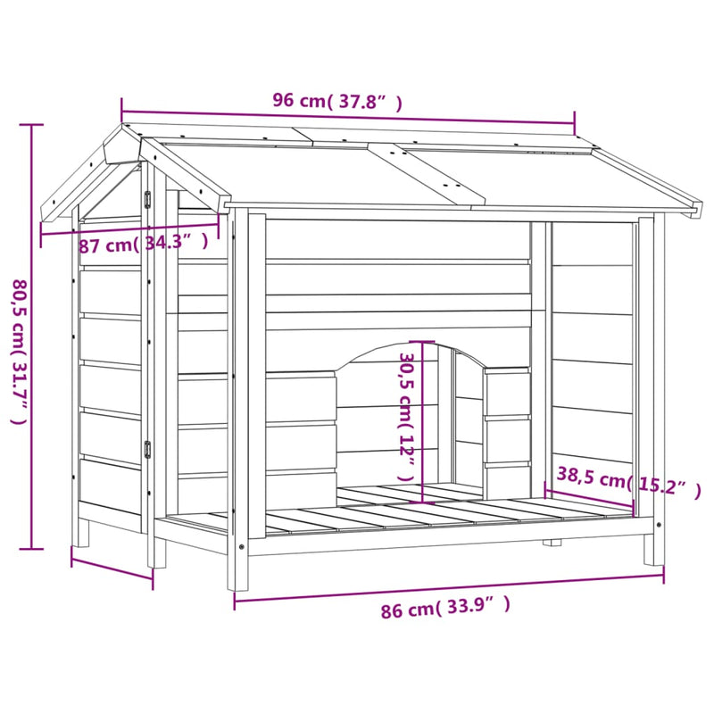 vidaXL barna tömör fenyőfa kutyakennel 96x87x80,5 cm