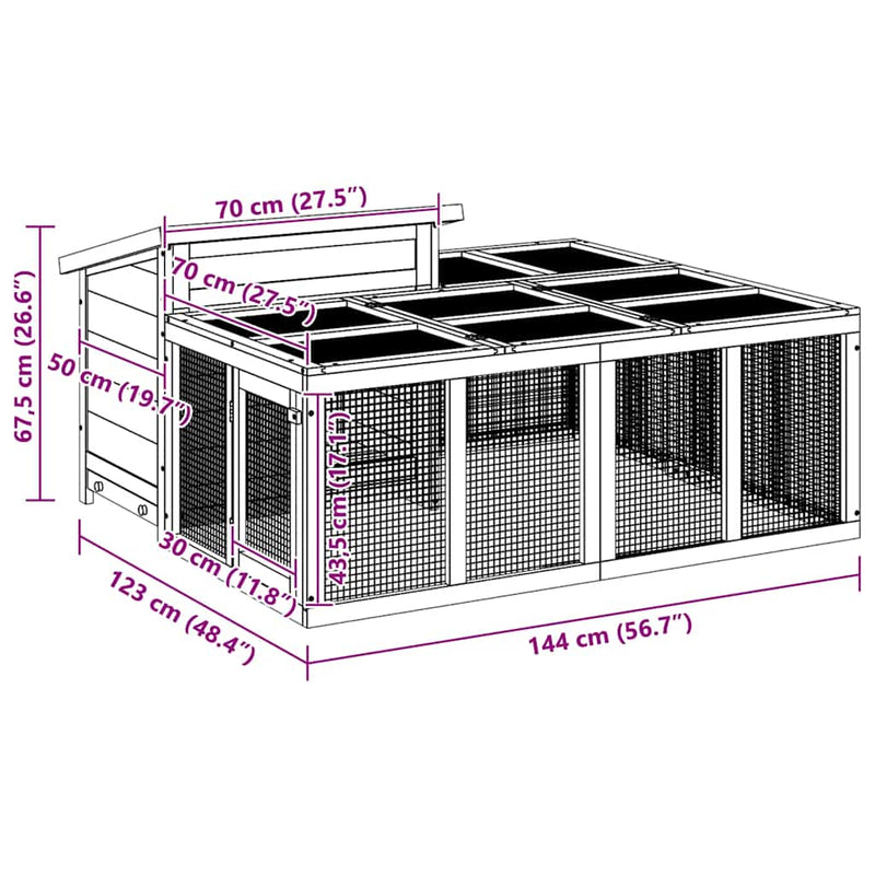 vidaXL barna tömör fenyőfa nyúlketrec 144 x 123 x 67,5 cm