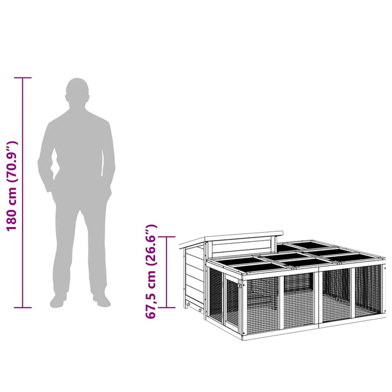 vidaXL mokkabarna tömör fenyőfa nyúlketrec 144 x 123 x 67,5 cm