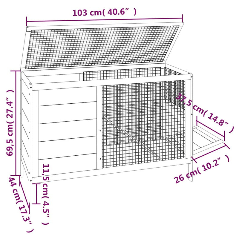 vidaXL szürke tömör fenyőfa nyúlketrec 103 x 44 x 69,5 cm