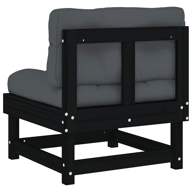 vidaXL fekete tömör fenyőfa középső kanapé párnákkal