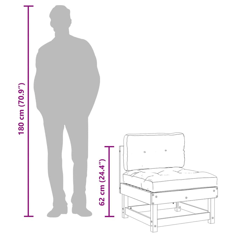 vidaXL fekete tömör fenyőfa középső kanapé párnákkal