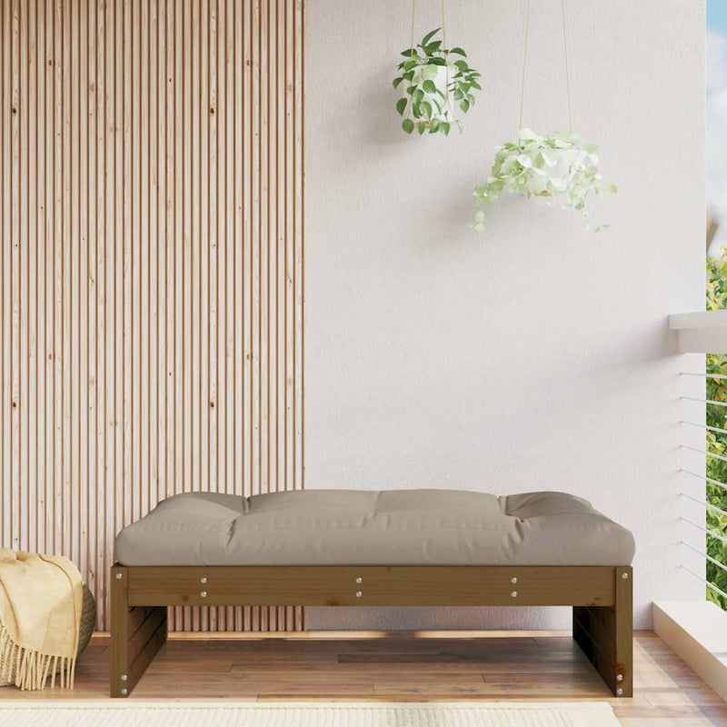 vidaXL mézbarna tömör fenyőfa kerti lábzsámoly párnával 120x80 cm