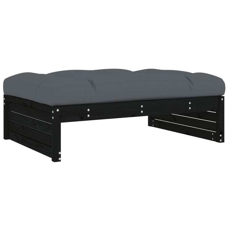 vidaXL fekete tömör fenyőfa kerti lábzsámoly párnával 120x80 cm