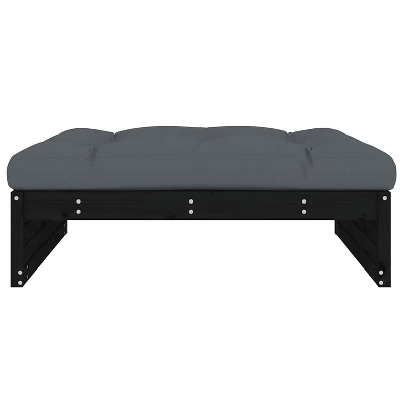 vidaXL fekete tömör fenyőfa kerti lábzsámoly párnával 120x80 cm