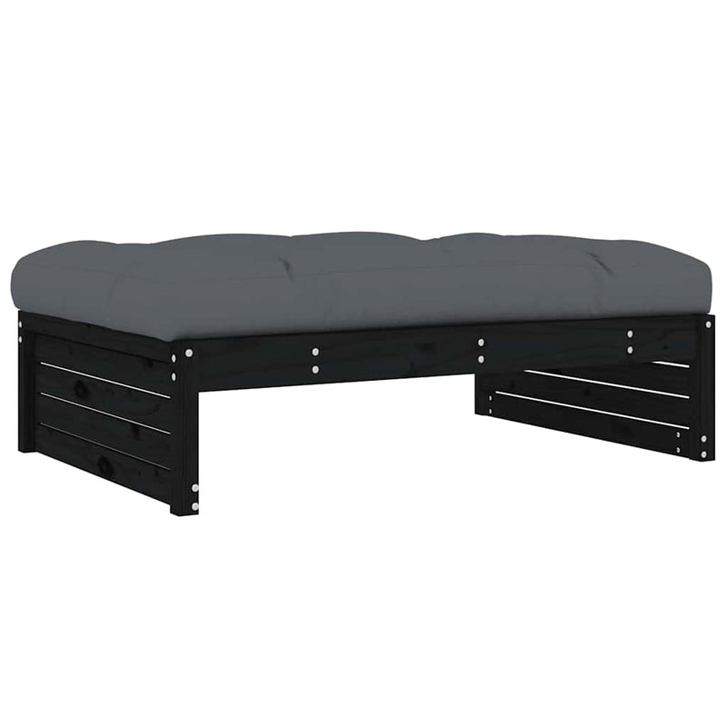 vidaXL fekete tömör fenyőfa kerti lábzsámoly párnával 120x80 cm