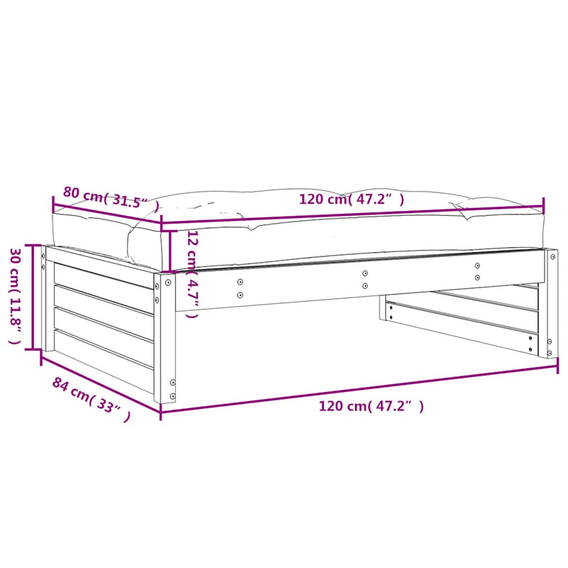 vidaXL fekete tömör fenyőfa kerti lábzsámoly párnával 120x80 cm