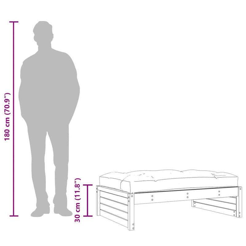 vidaXL fekete tömör fenyőfa kerti lábzsámoly párnával 120x80 cm