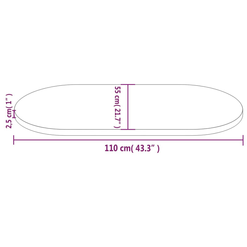 vidaXL tömör fenyőfa asztallap 110 x 55 x 2,5 cm ovális