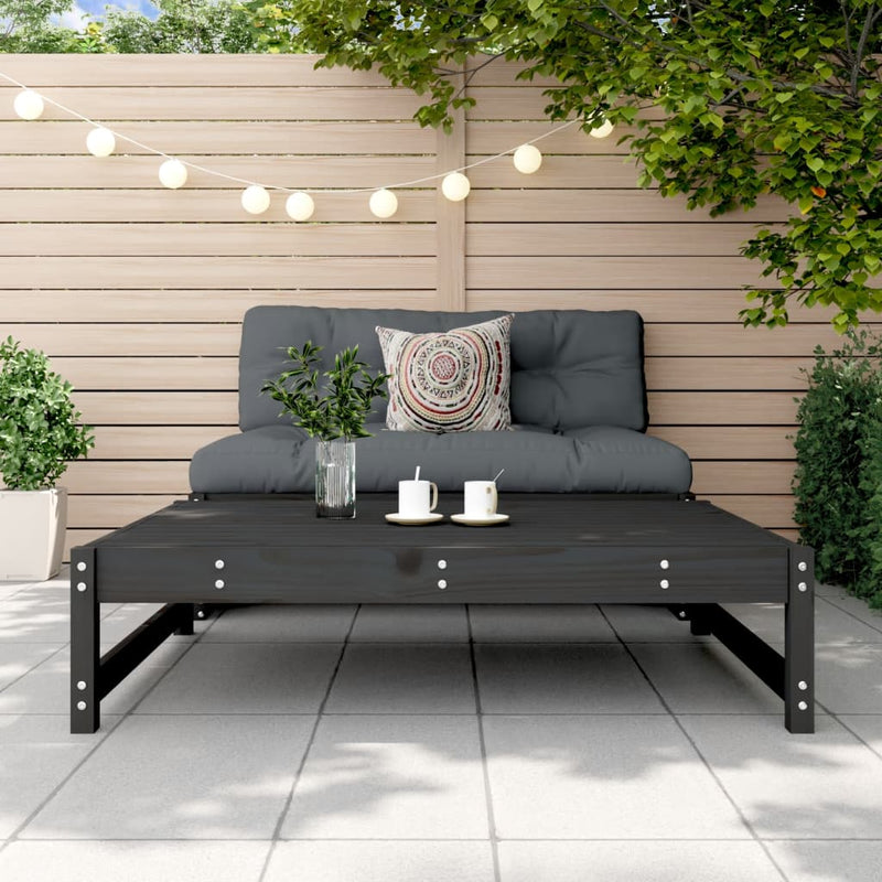 vidaXL fekete tömör fenyőfa kerti lábzsámoly párnával 120x80 cm