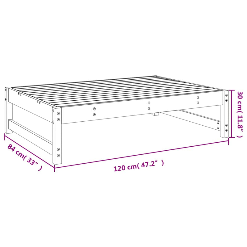 vidaXL fekete tömör fenyőfa kerti lábzsámoly párnával 120x80 cm