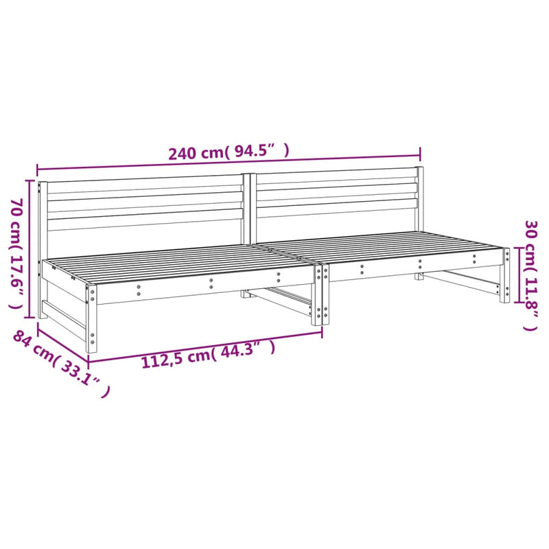 vidaXL 2 db fehér kerti tömör fenyőfa középső kanapé 120 x 80 cm