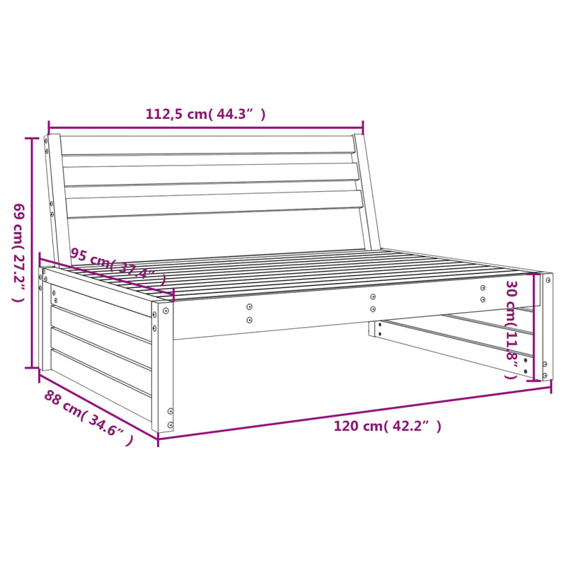 vidaXL fekete kerti tömör fenyőfa középső kanapé 120 x 80 cm