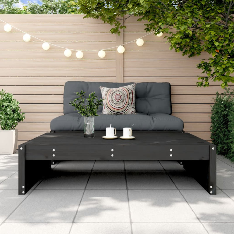 vidaXL fekete tömör fenyőfa kerti lábzsámoly párnával 120x80 cm