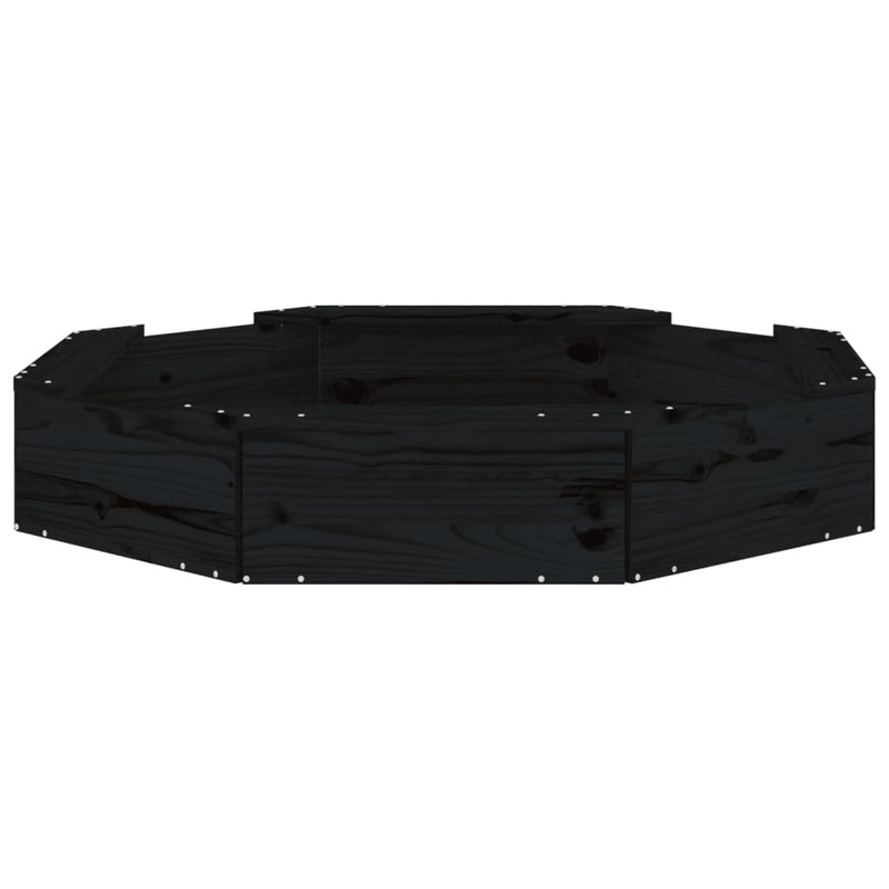 vidaXL fekete nyolcszög alakú tömör fenyőfa homokozó ülésekkel