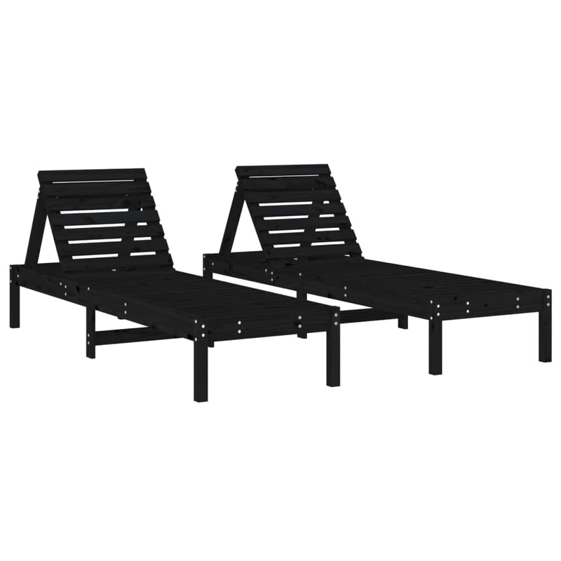 vidaXL 2 db fekete tömör fenyő napozóágy 199,5x60x74 cm