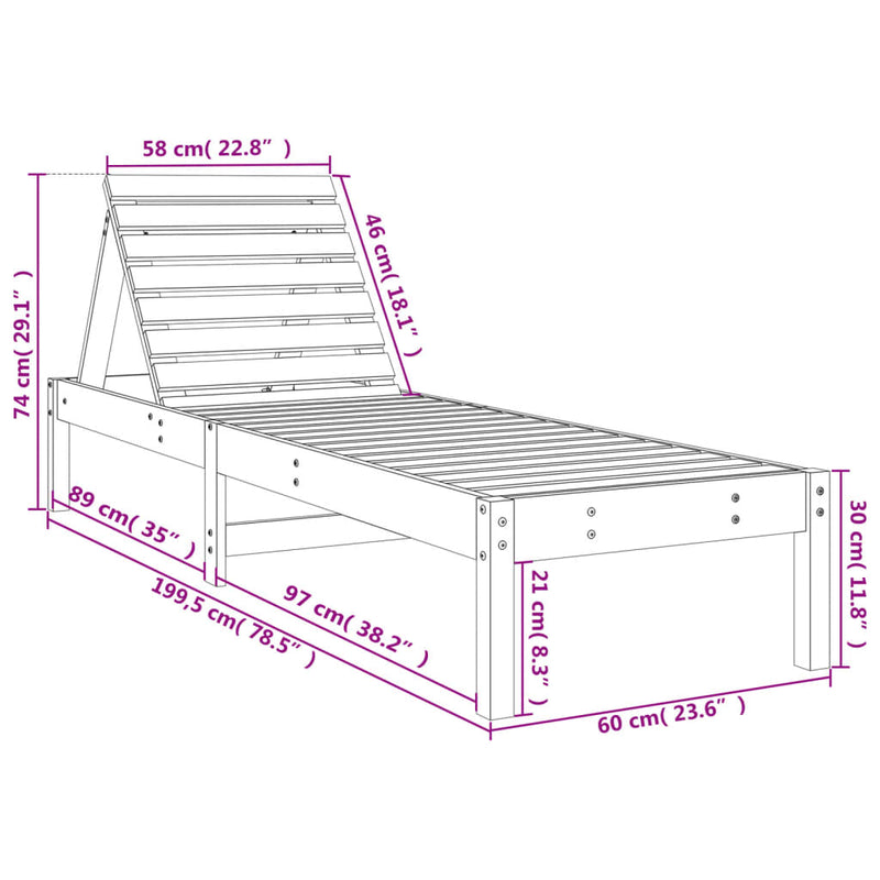 vidaXL 2 db fekete tömör fenyő napozóágy 199,5x60x74 cm