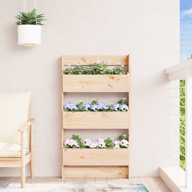 vidaXL 3 szintes tömör fenyőfa fali virágtartó 60 x 18,5 x 110 cm