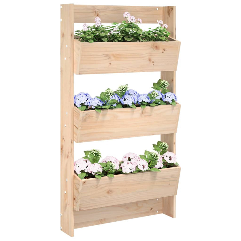 vidaXL 3 szintes tömör fenyőfa fali virágtartó 60 x 18,5 x 110 cm