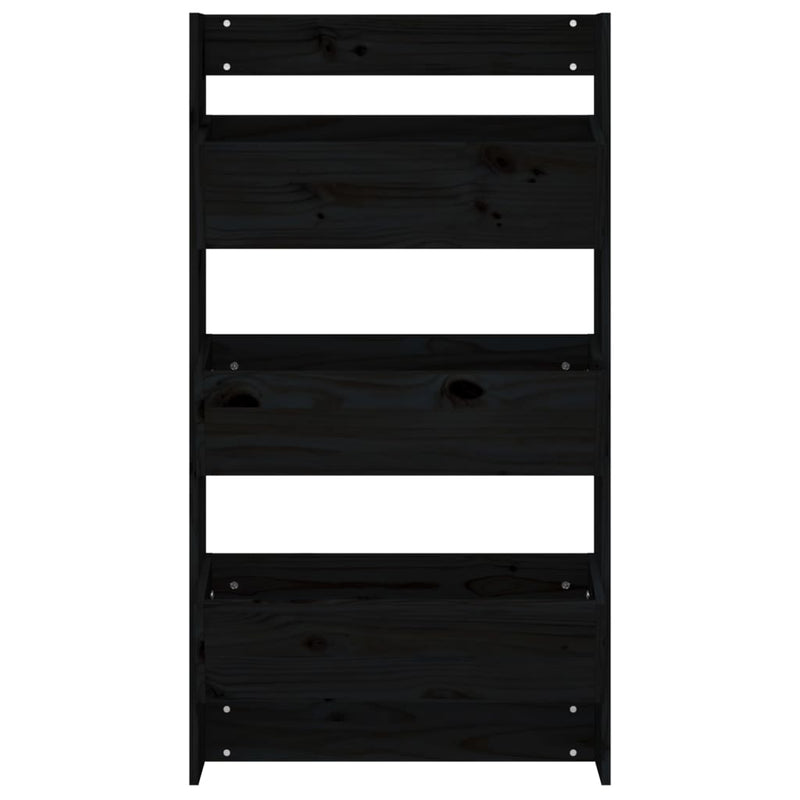 vidaXL fekete 3 szintes tömör fenyőfa fali virágtartó 60x18,5x110 cm