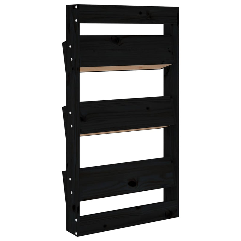 vidaXL fekete 3 szintes tömör fenyőfa fali virágtartó 60x18,5x110 cm