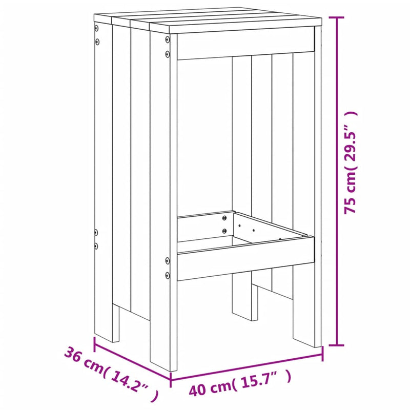 vidaXL 2 db fehér tömör fenyőfa bárszék 40x36x75 cm