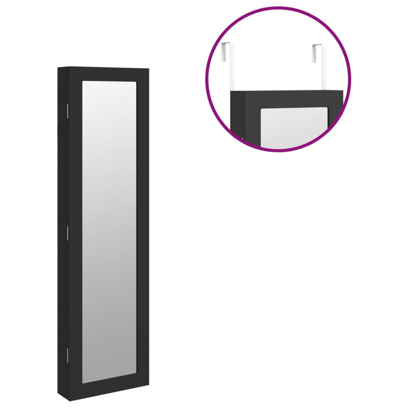 vidaXL fekete falra szerelhető tükrös ékszerszekrény 30x8,5x106 cm