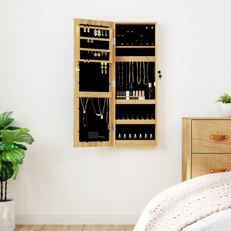 vidaXL falra szerelhető tükrös ékszerszekrény LED fényekkel