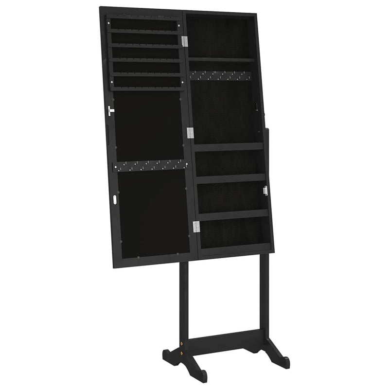 vidaXL fekete szabadon álló tükrös ékszerszekrény 42x38x152 cm