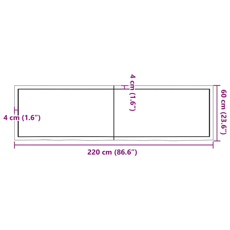 vidaXL kezeletlen tömör tölgyfa fali polc 220x60x(2-6) cm