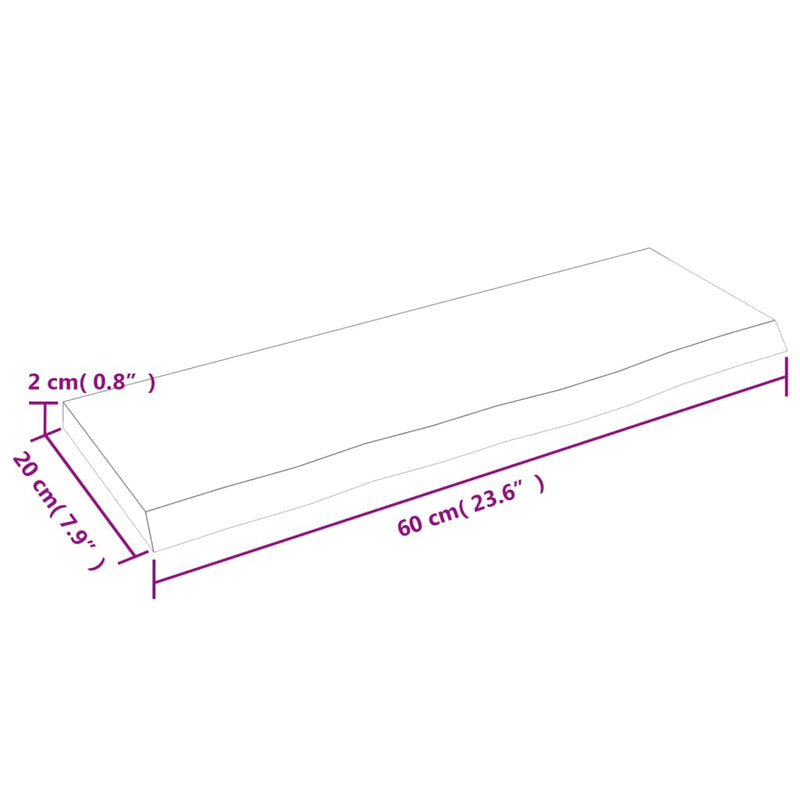 vidaXL sötétbarna kezelt tömör tölgyfa fali polc 60x20x2 cm