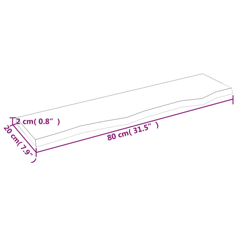 vidaXL sötétbarna kezelt tömör tölgyfa fali polc 80x20x2 cm