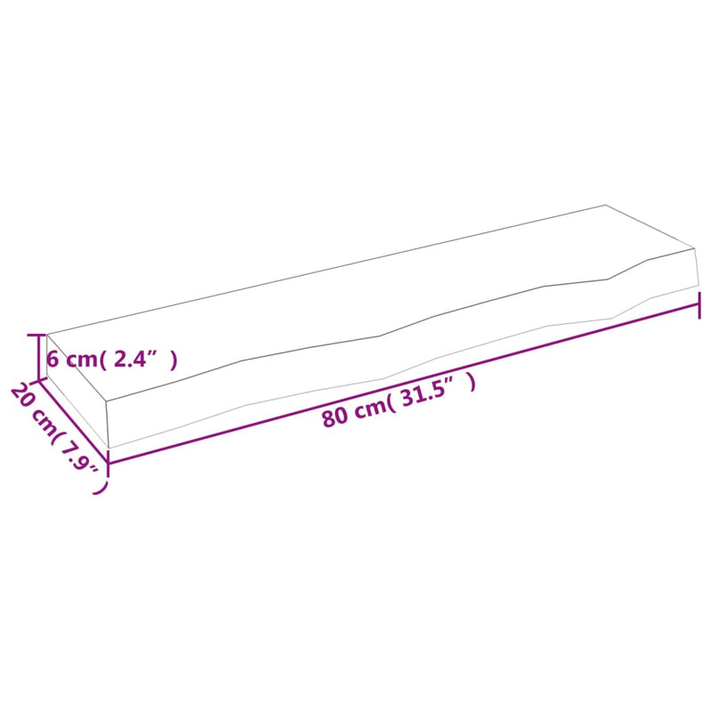 vidaXL sötétbarna kezelt tömör tölgyfa fali polc 80x20x6 cm