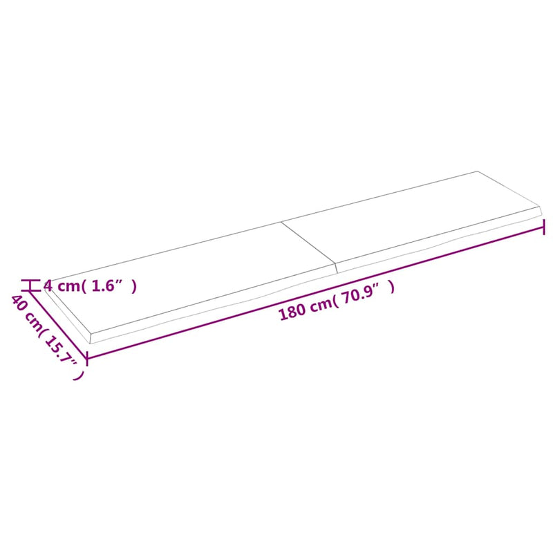 vidaXL sötétbarna kezelt tömör tölgyfa fali polc 180 x 40 x (2-4) cm