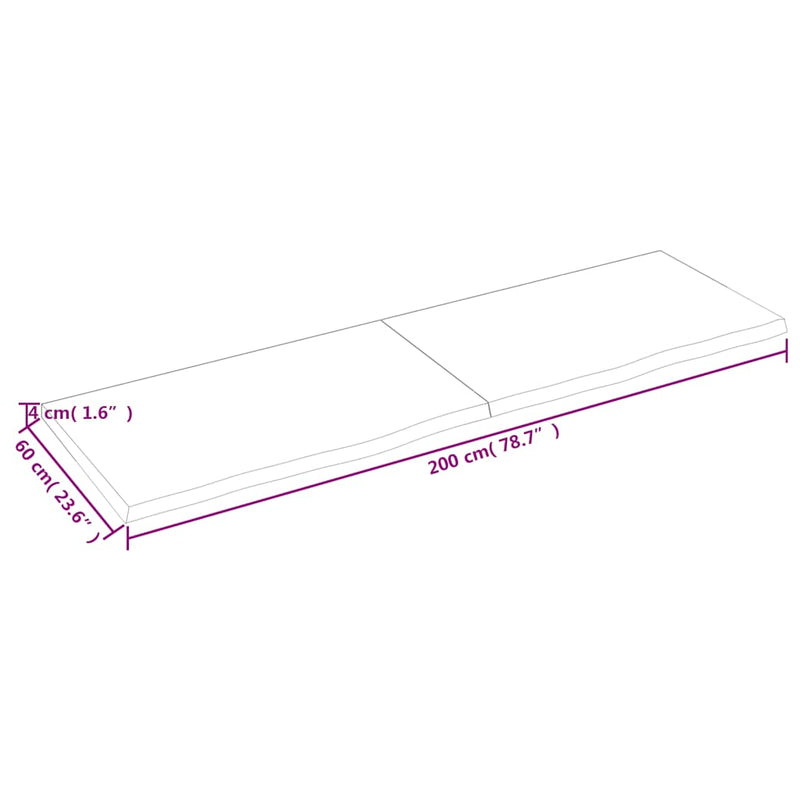 vidaXL sötétbarna kezelt tömör tölgyfa fali polc 200 x 60 x (2-4) cm