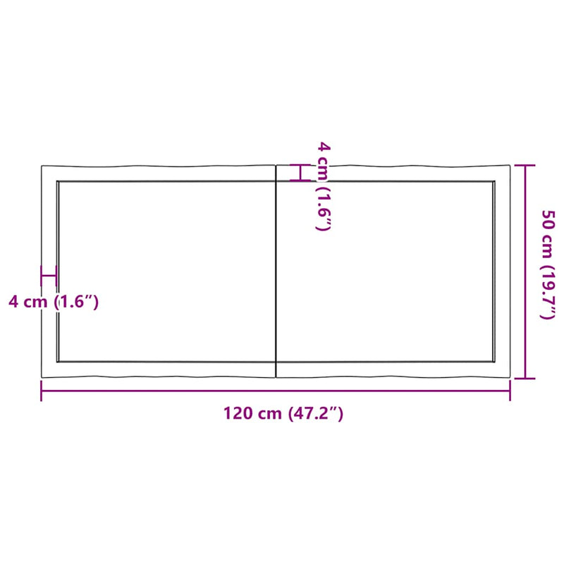 vidaXL kezeletlen tömör fa asztallap 120x50x(2-6) cm